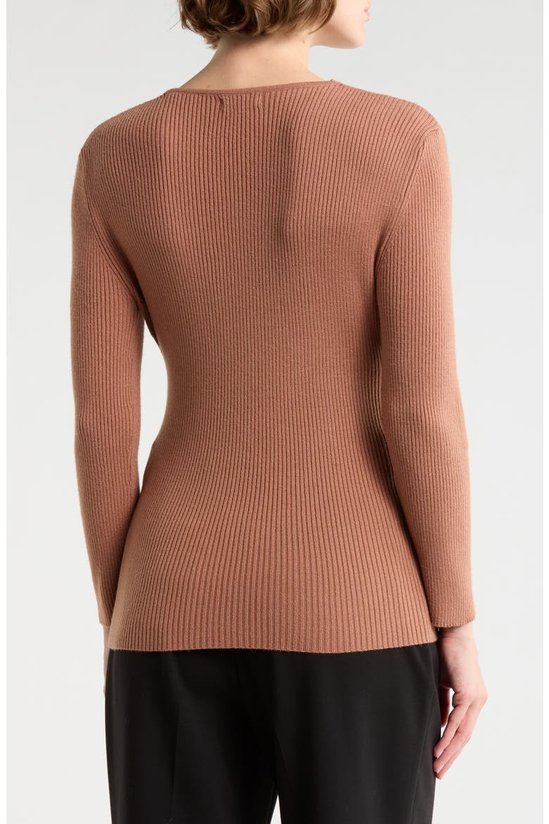 Three-Quarter Sleeve Faux Wrap Sweater, Alternate, color, ROSE GOLD