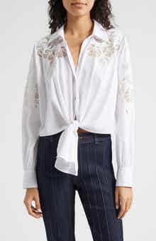 Cinq à Sept Marianna Mesh Embroidered Button-Up Shirt