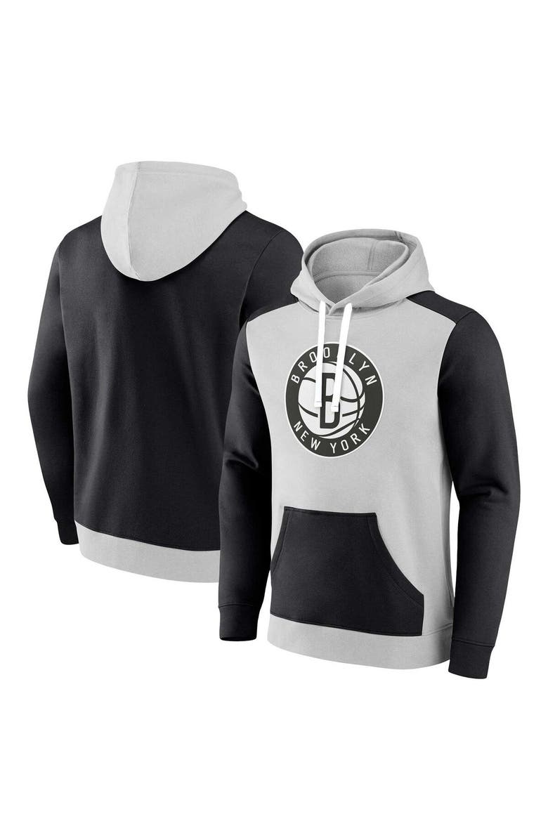 FANATICS Men's Fanatics Branded Gray/Black Brooklyn Nets Arctic Colorblock Pullover Hoodie, Main, color, 