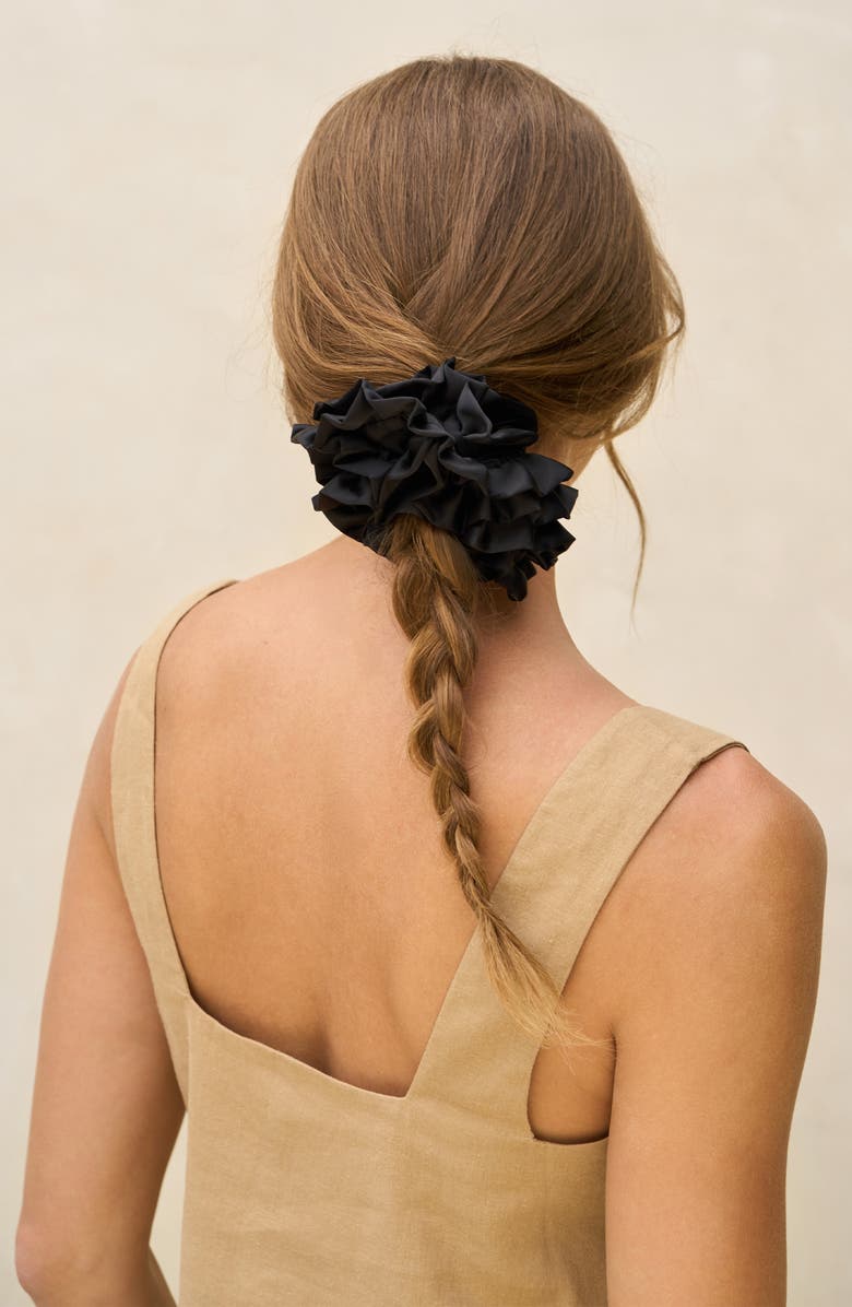 Kitsch Satin Ruffle Scrunchie, Alternate, color, Black