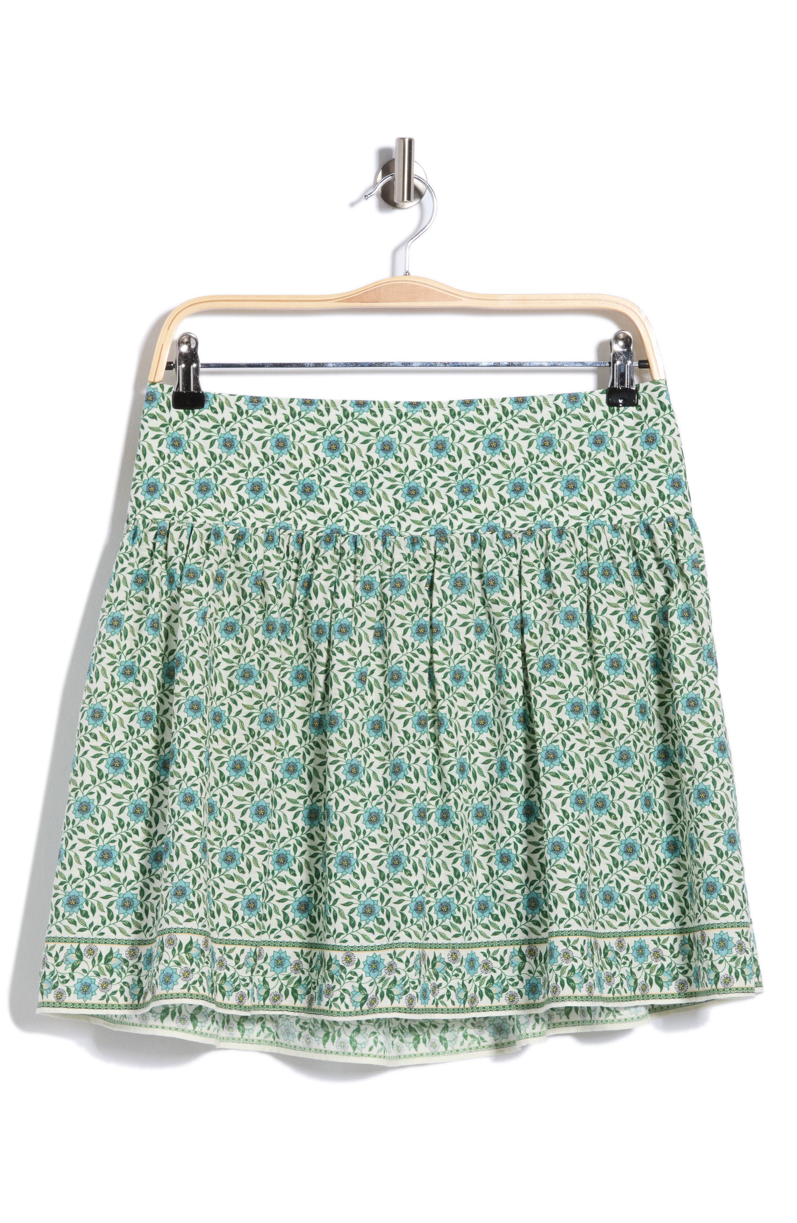Sunflower Print Shirred Miniskirt