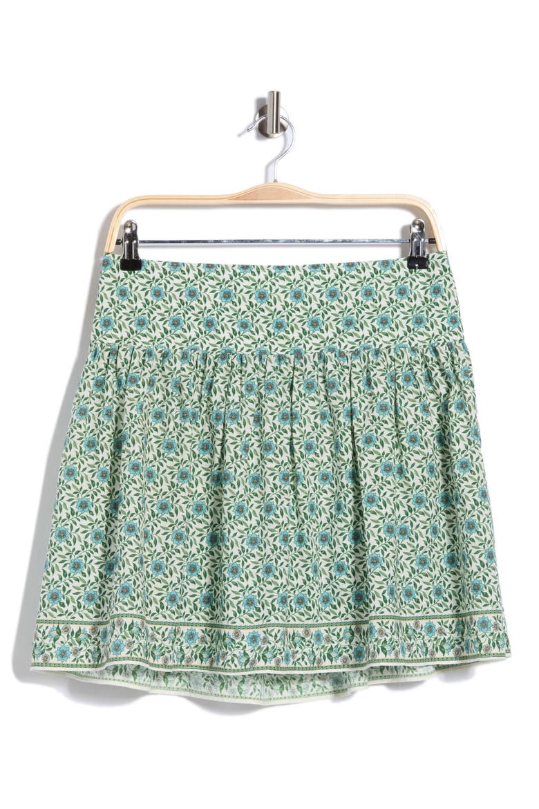 Sunflower Print Shirred Miniskirt, Main, color, CRM/ TEAL SUNFLOWER