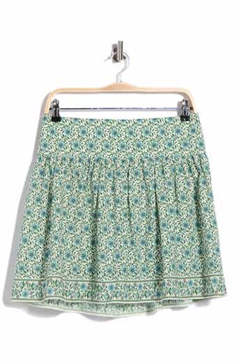 Sunflower Print Shirred Miniskirt