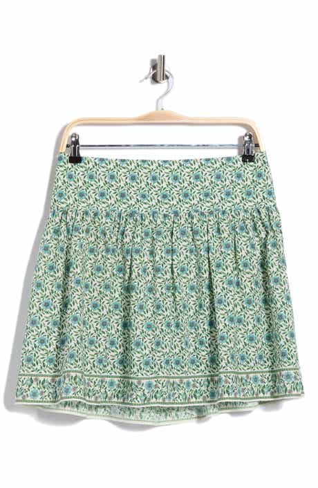 Sunflower Print Shirred Miniskirt