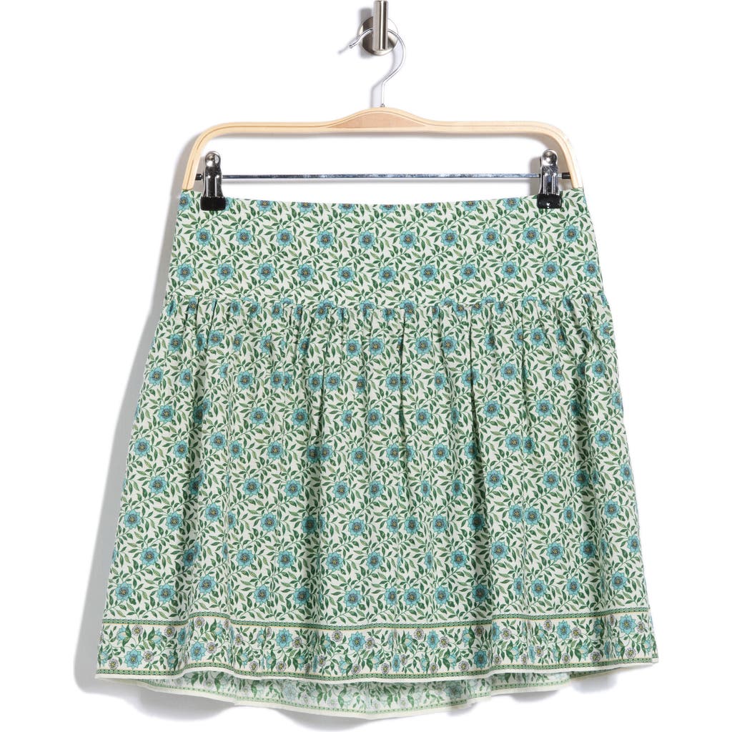 Max Studio Sunflower Print Shirred Miniskirt In Crm/ Teal Sunflower