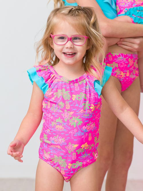 Rufflebutts Toddler Girls V-back One Piece In Neon Island Time