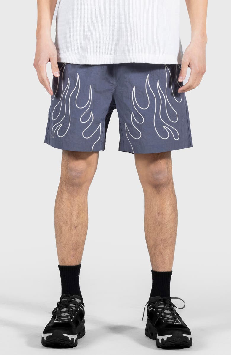 PLEASURES Fiery Nylon Running Shorts, Main, color, Grey