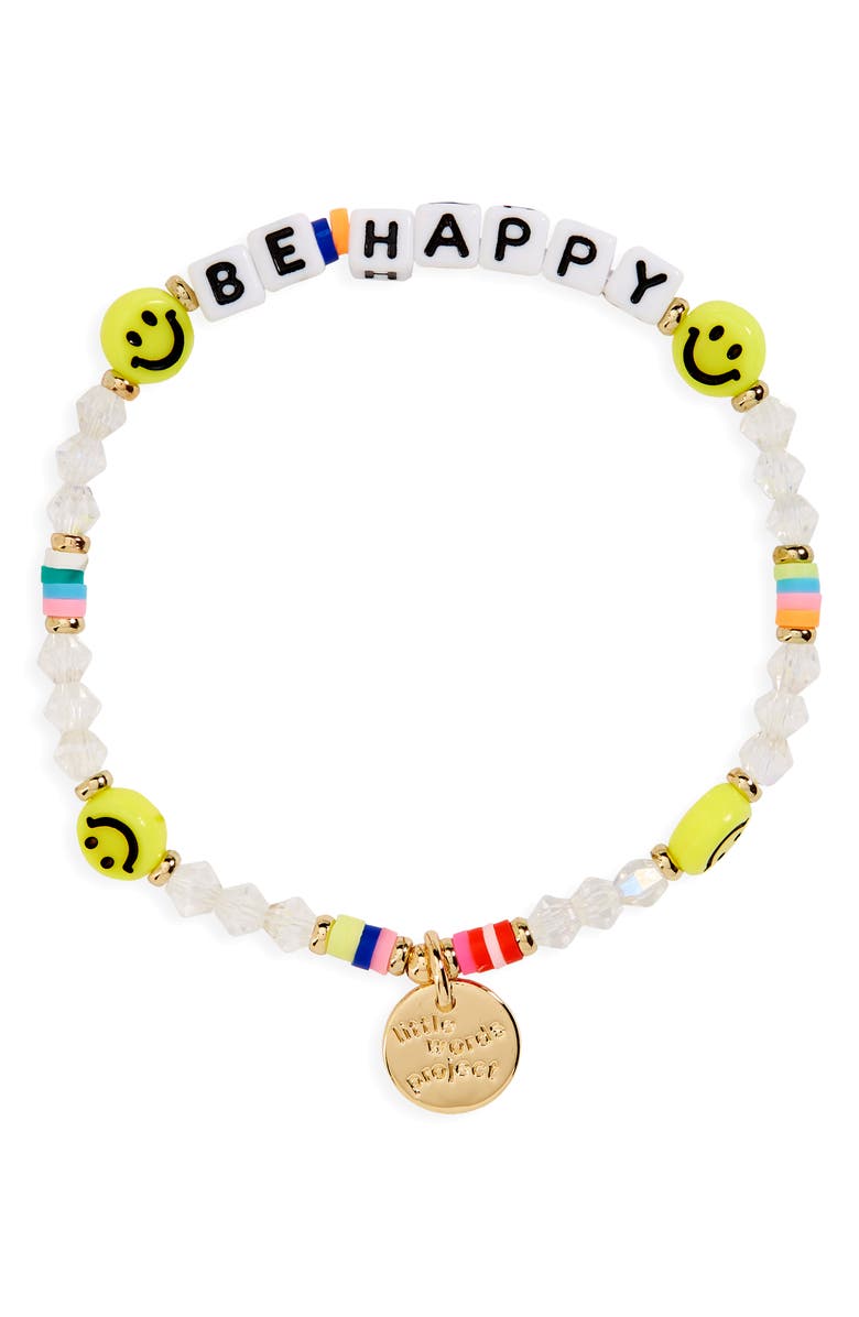 Little Words Project Be Happy Beaded Stretch Bracelet, Alternate, color,