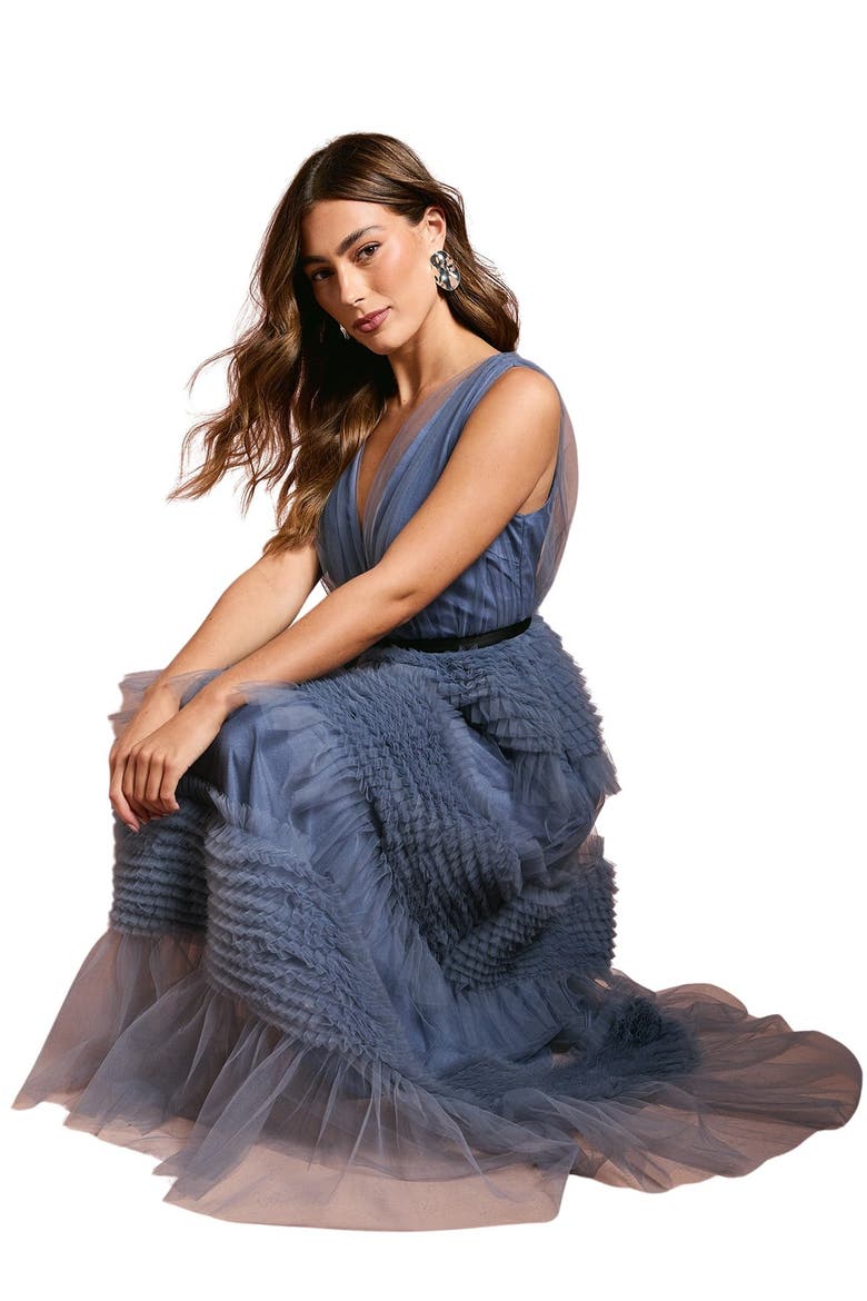 Sleeveless Mesh Wrap Top Maxi Dress, Alternate, color, Blue