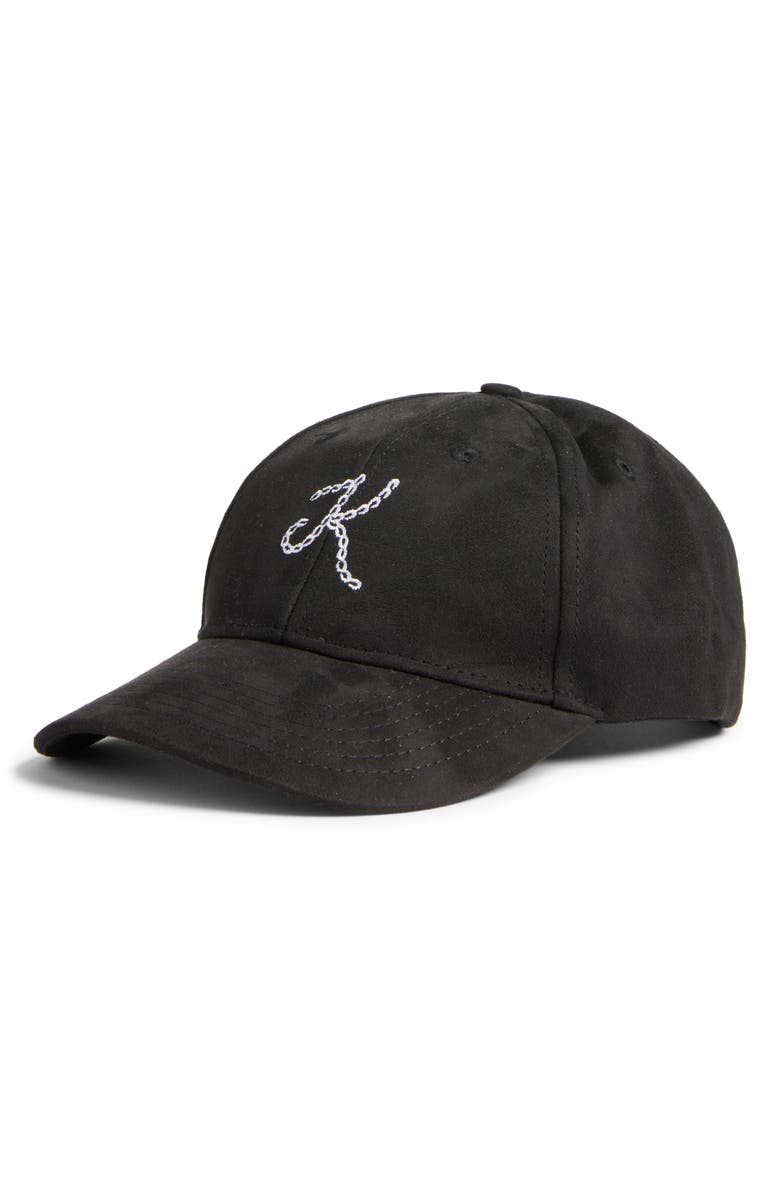 KROST Embroidered Logo Faux Suede Baseball Cap, Main, color, Black