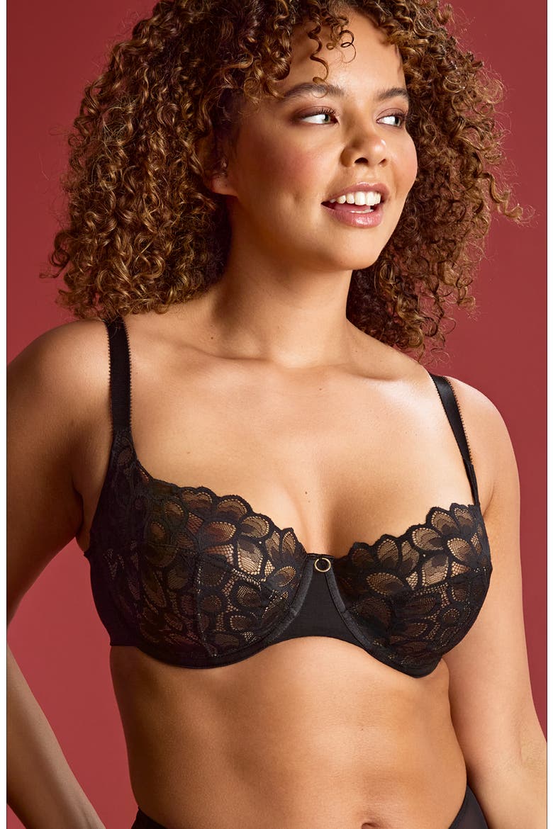 Allure Lace Low Cut Bra, Alternate, color, BLACK/ LATTE