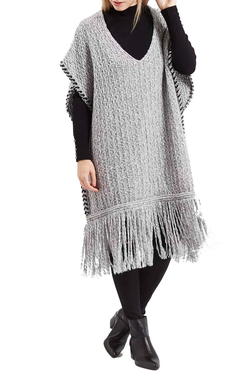 Topshop Whipstitch V-Neck Poncho, Main, color, 