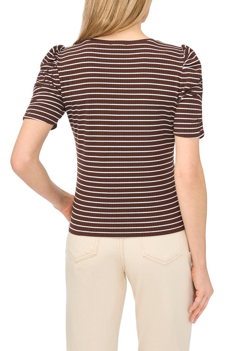 Puff Sleeve Stripe Tee, Alternate, color, CHICORY COFFEE