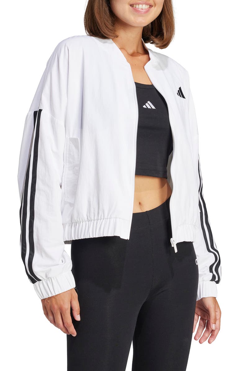adidas 3-Stripes Woven Bomber Jacket, Alternate, color, White/ Black