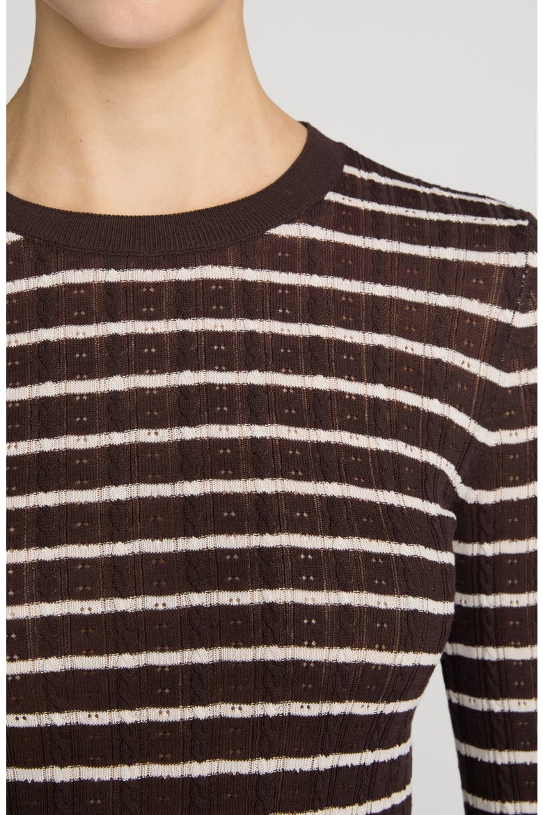 Striped Pointelle Crewneck Sweater, Alternate, color, CHESTNUT MULTI STRIPE