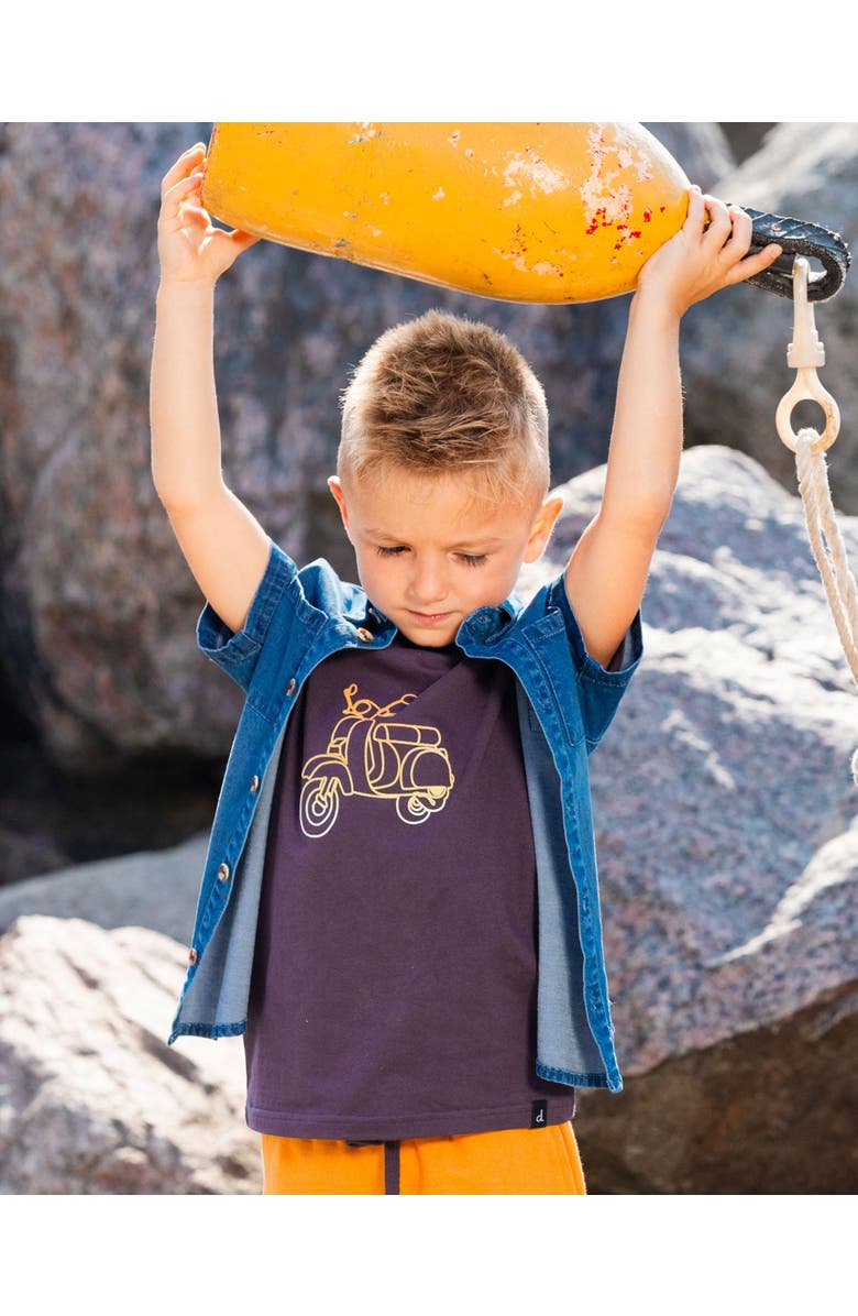 Deux par Deux Boy's Organic Cotton Tee Dark Gray And Multicolored Vespa, Alternate, color, 