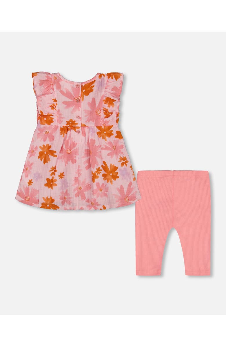 Deux par Deux Little Girl's Printed Tunic And Solid Leggings Set Pink And Coral Flowers, Alternate, color,