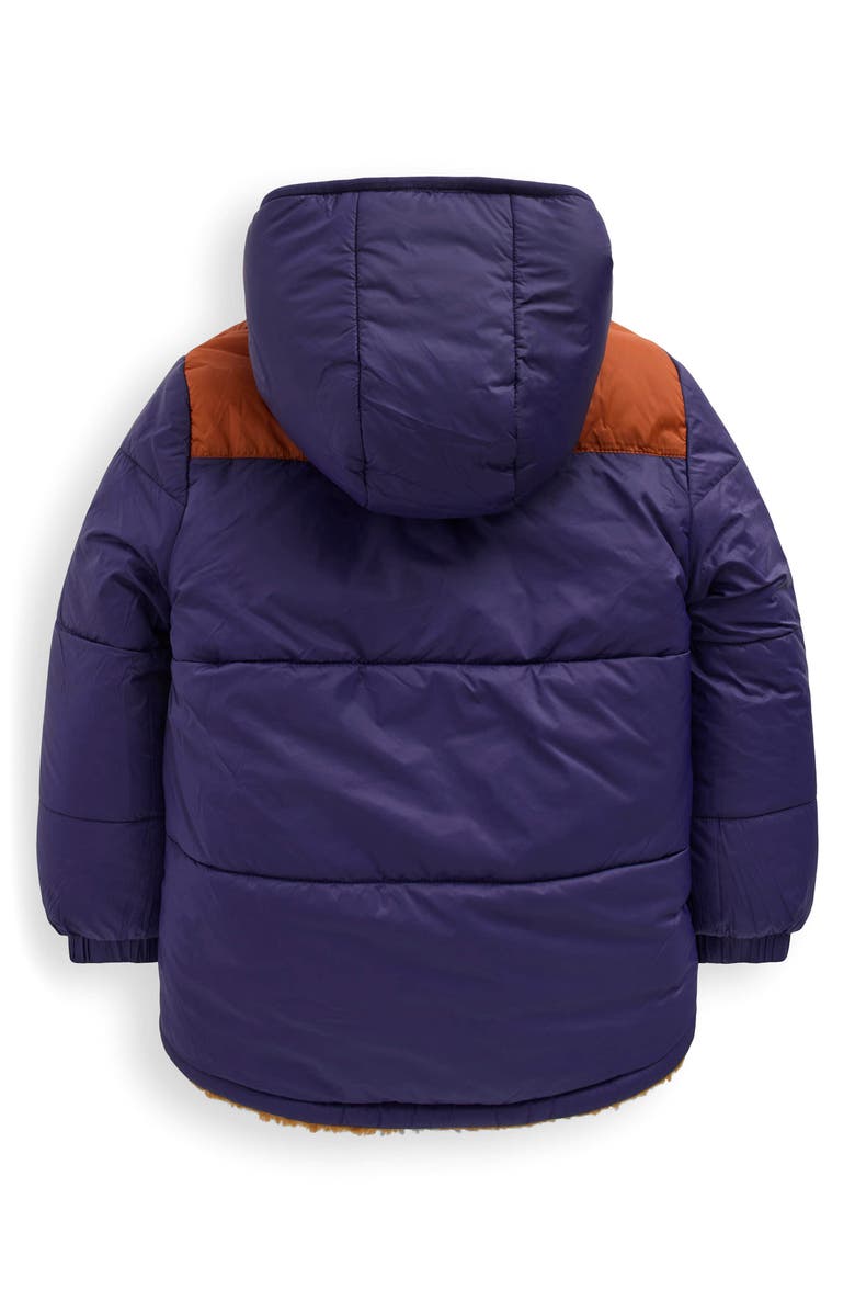 Boden Kids' Reversible Fleece Hooded Jacket, Alternate, color, Brown/ College Navy