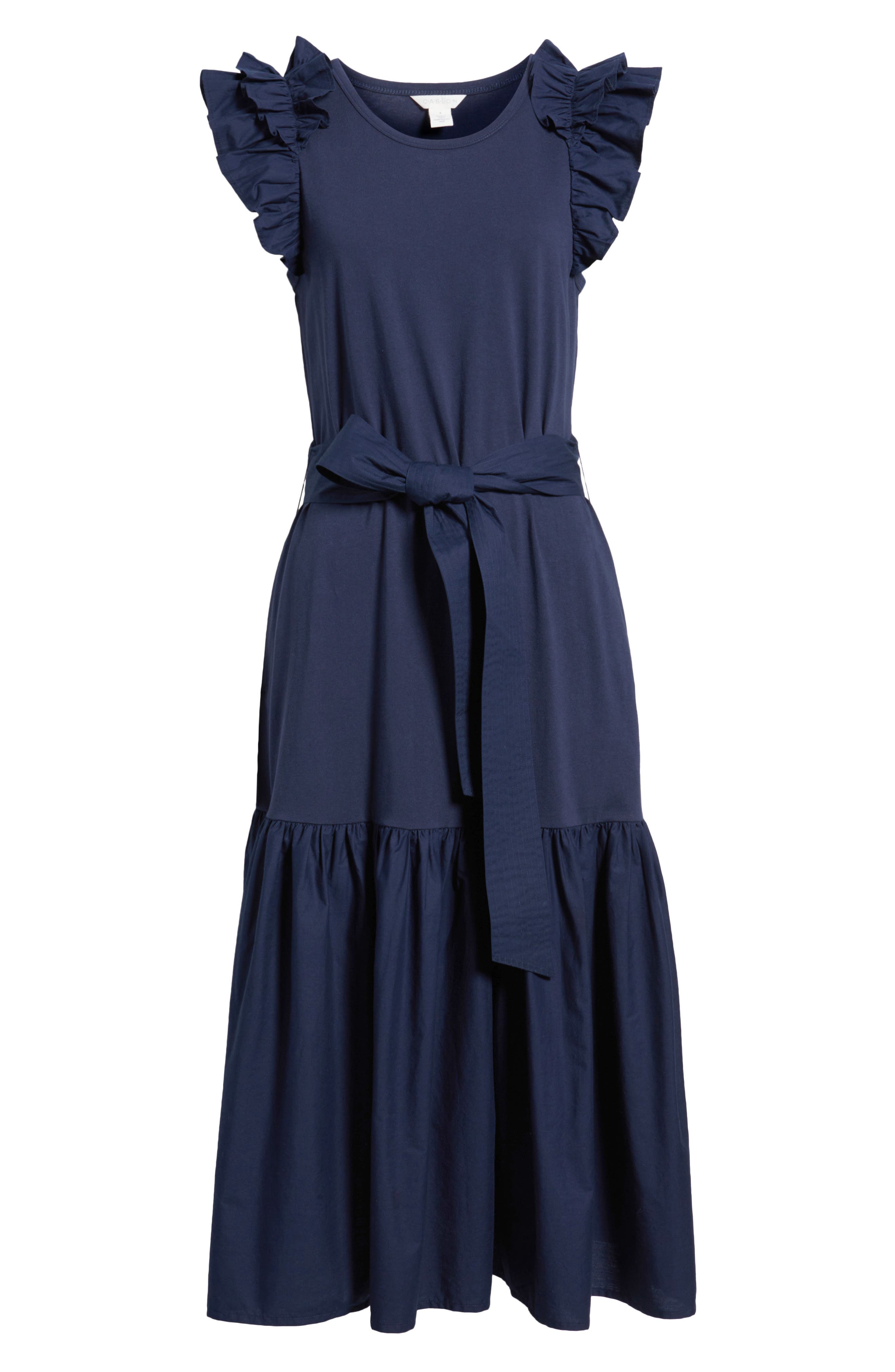 Ruffle Tie Waist Mixed Media Dress