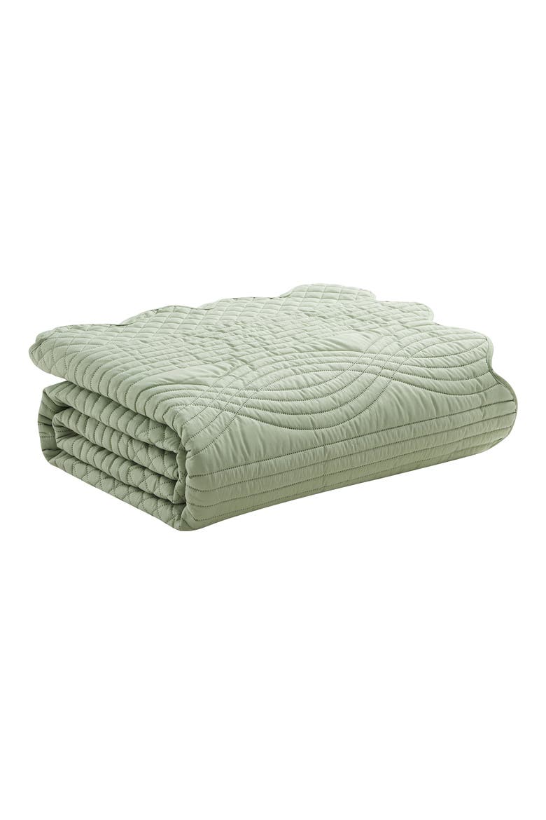 Scallop Microfiber Quilt Set, Alternate, color, GREEN