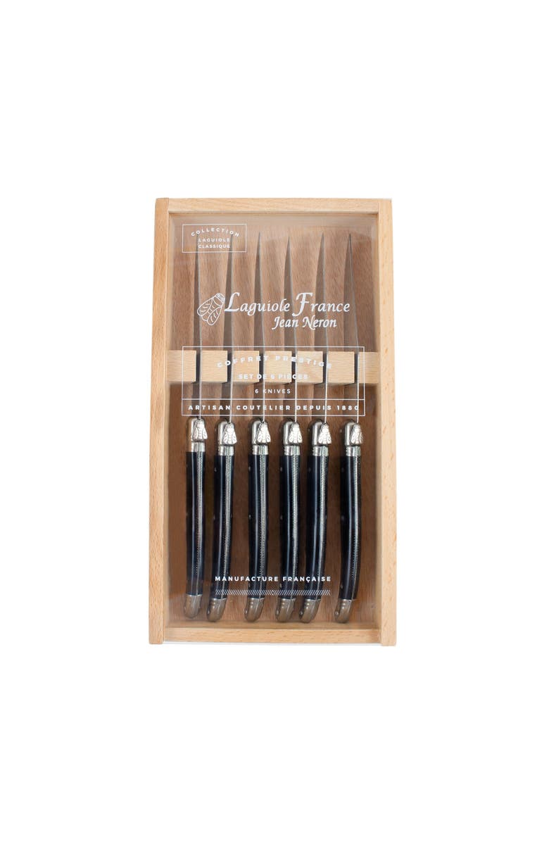 Be Home Laguiole 6 Piece Steak Knife Set, Platine in Wood Box with Acrylic Lid, Alternate, color, Black