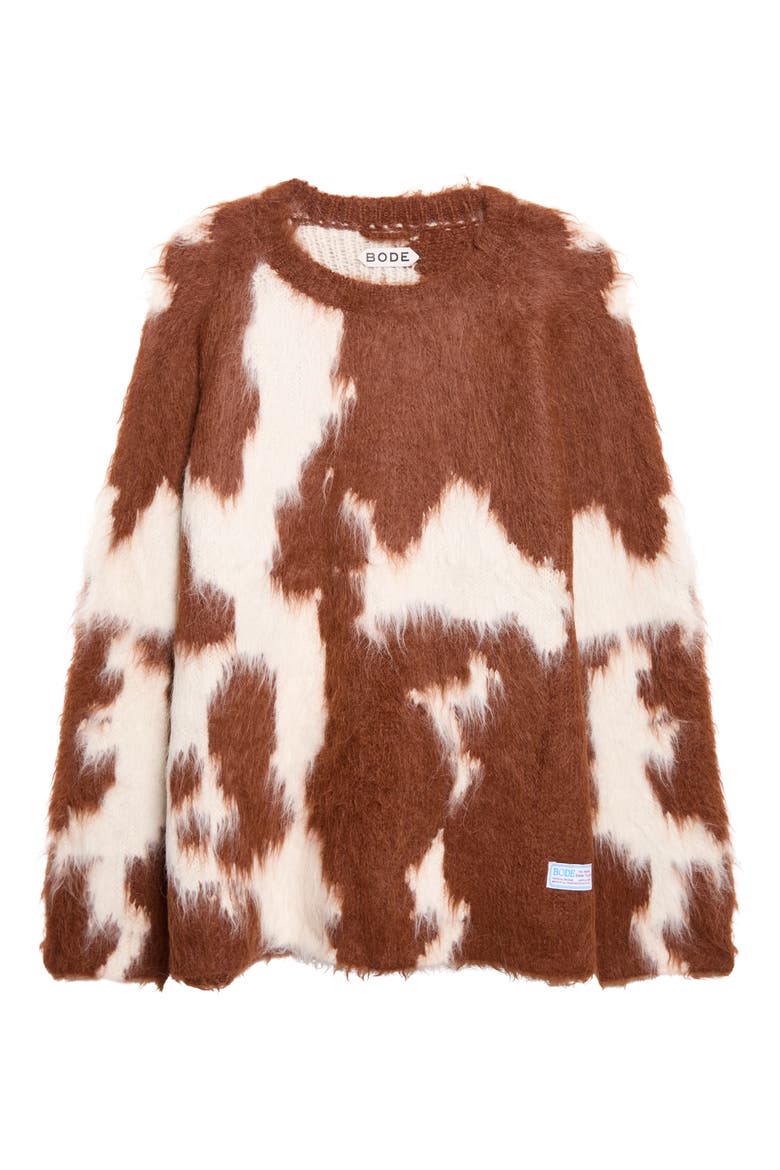 Holstein Alpaca & Wool Blend Jacquard Sweater, Main, color, WHITE BROWN