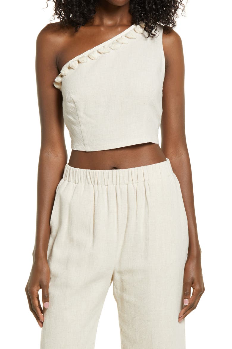 One-Shoulder Crop Top, Main, color, BEIGE