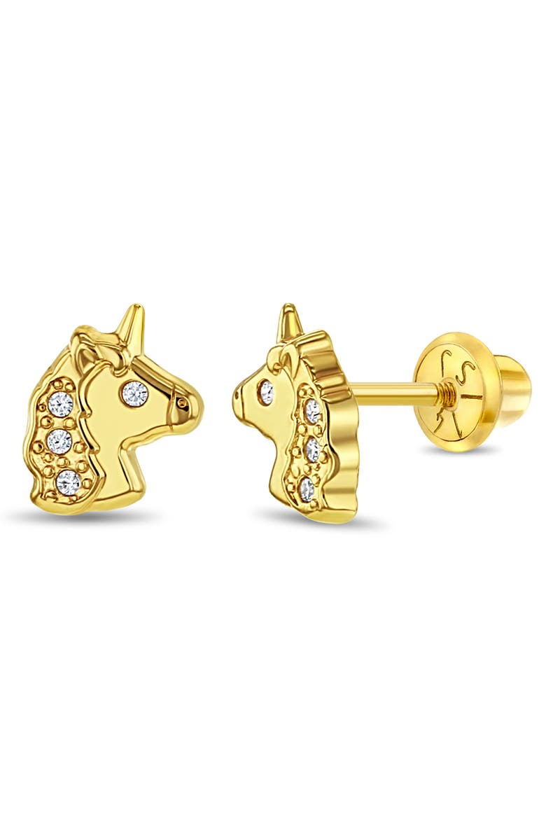 14k Glimmering Clear Cubic Zirconia Unicorn Earrings, Main, color, Gold