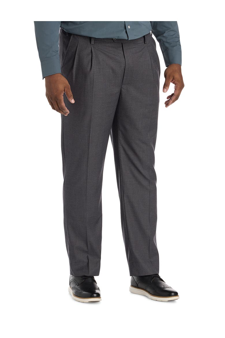 Big & Tall Micro Check Pleated Dress Pants, Main, color, GREY