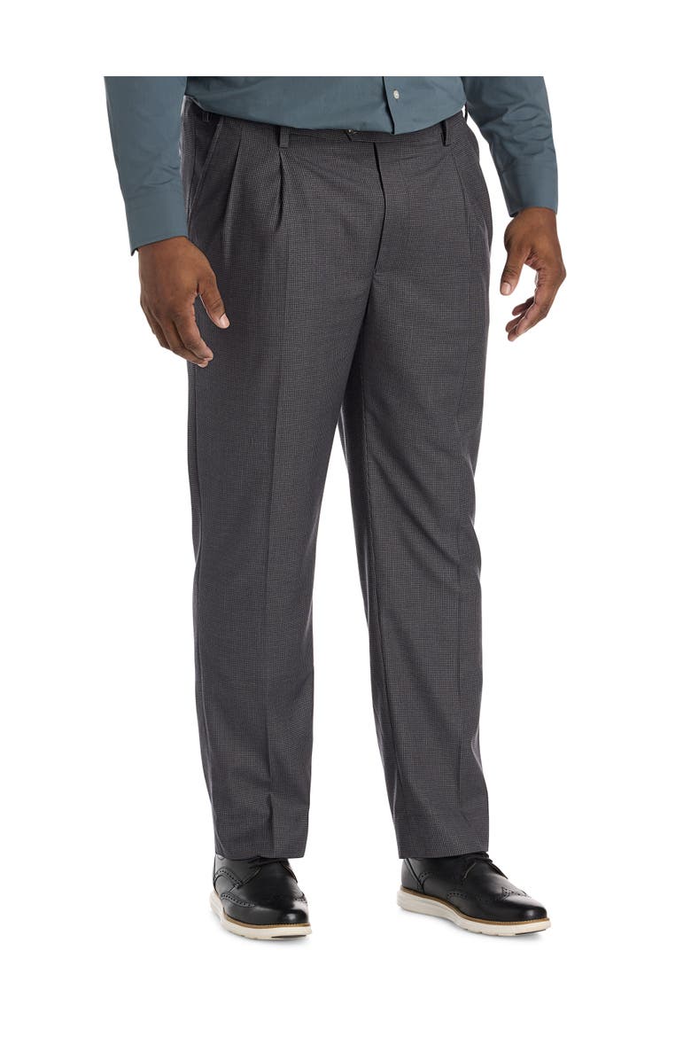 Oak Hill by DXL Big & Tall Micro Check Pleated Dress Pants, Main, color, Grey