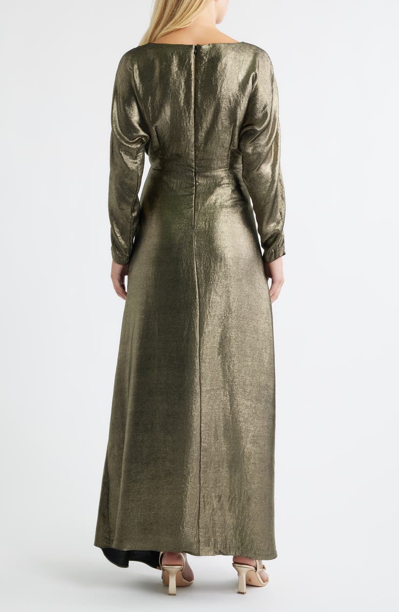 Julia Jordan Metallic Long Sleeve Gown, Alternate, color, Gold