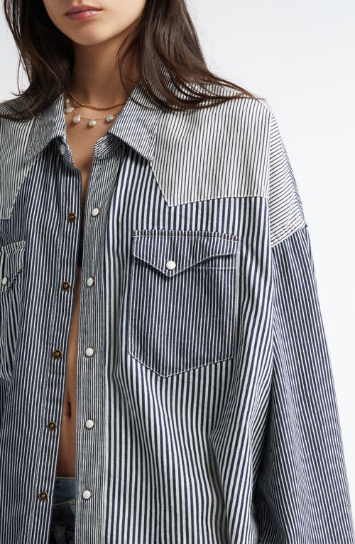 R13 Oversize Stripe Cowboy Shirt In Multi Stripe Railroad