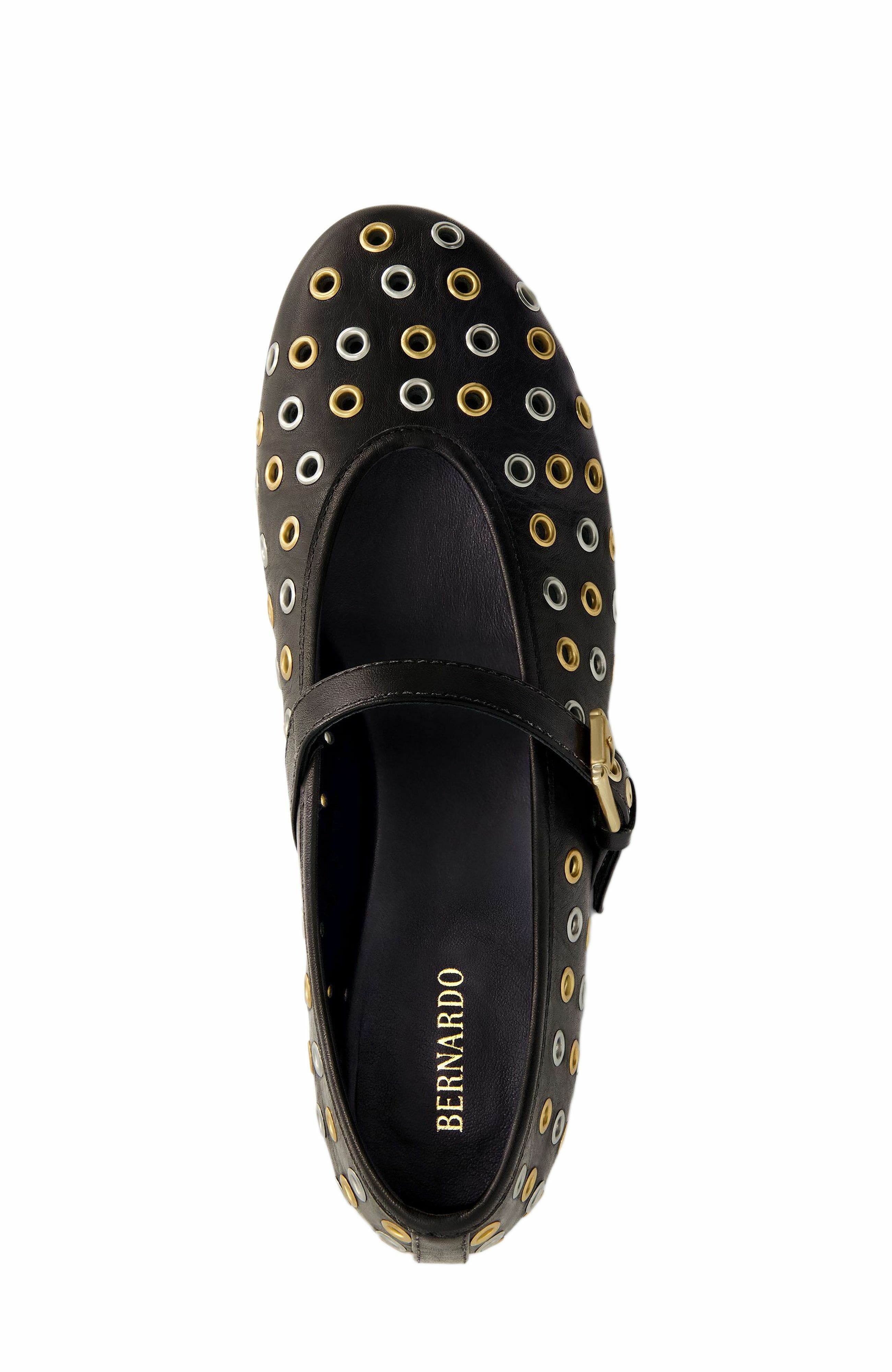 Bernardo Footwear Borden Grommet Mary Jane Flat, Alternate, color, Black