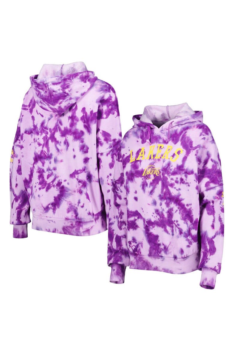 Women's New Era Purple Los Angeles Lakers Brushed Cotton Tie-Dye Pullover Hoodie, Main, color, Purple