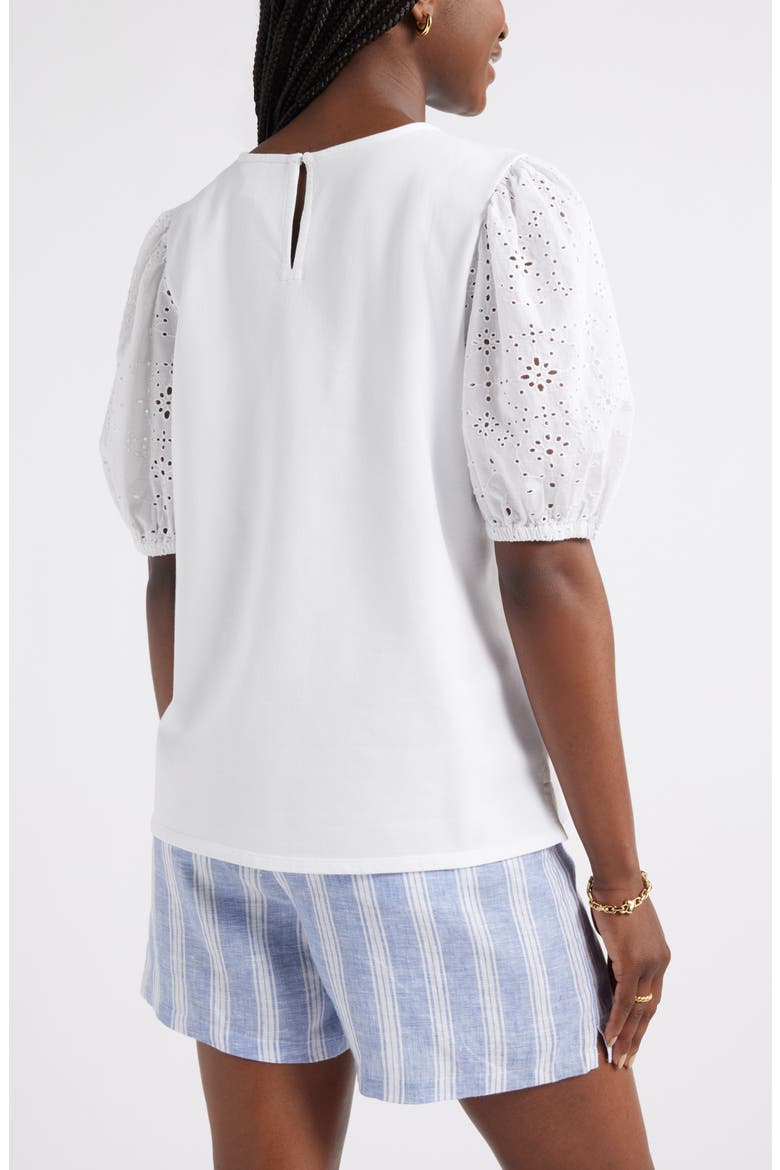 Eyelet Embroidered Puff Sleeve Top, Alternate, color, WHITE