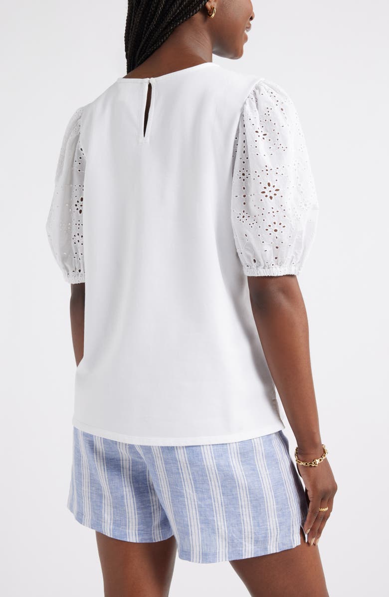 Caslon<sup>®</sup> Eyelet Embroidered Puff Sleeve Top, Alternate, color, White