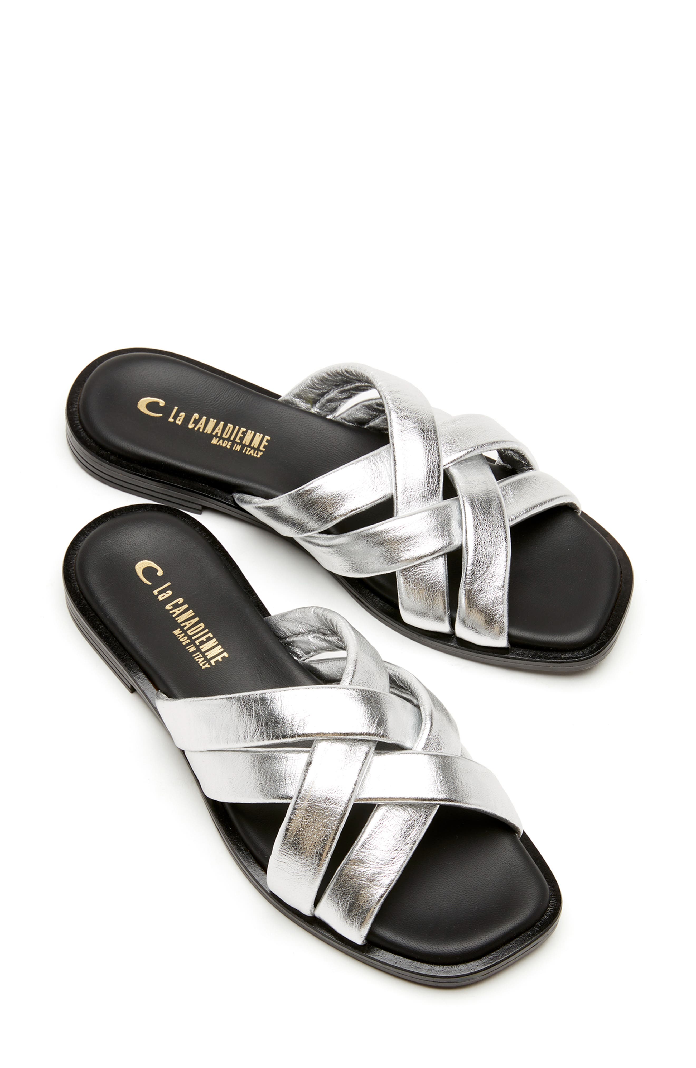 Fox Slide Sandal, Alternate, color, SILVER LEATHER