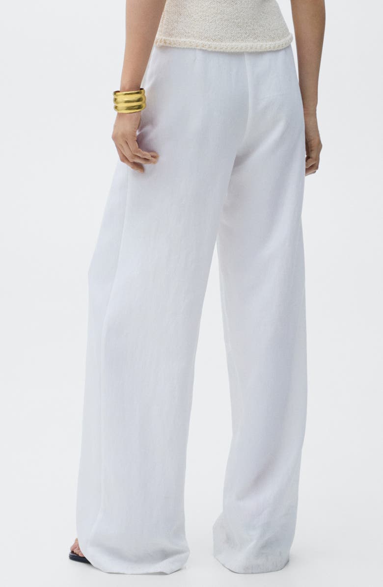 MANGO Tie Belt Wide Leg Pants, Alternate, color, White