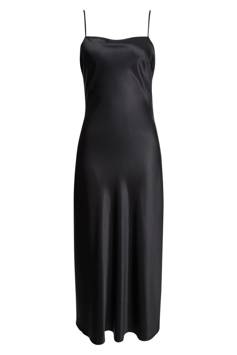 Lou Lou Satin Slipdress, Alternate, color, JET