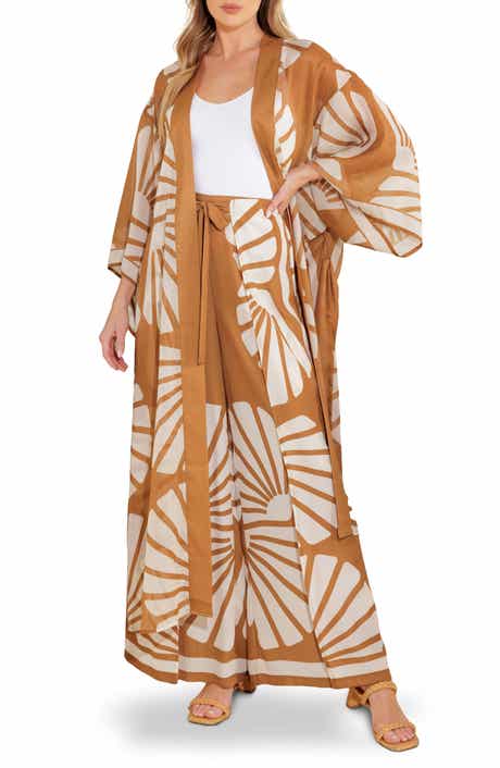 Printed Kimono & Wide Leg Pants Set