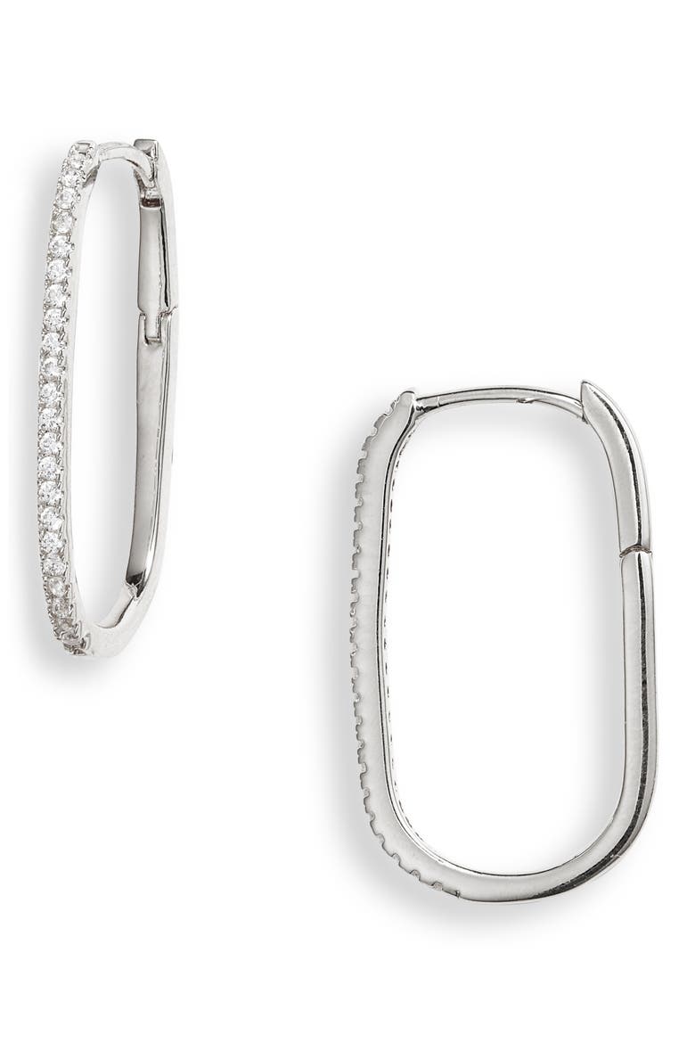 Demi Fine Skinny Oval Hoop Earrings, Main, color, STERLING SILVER PLATED