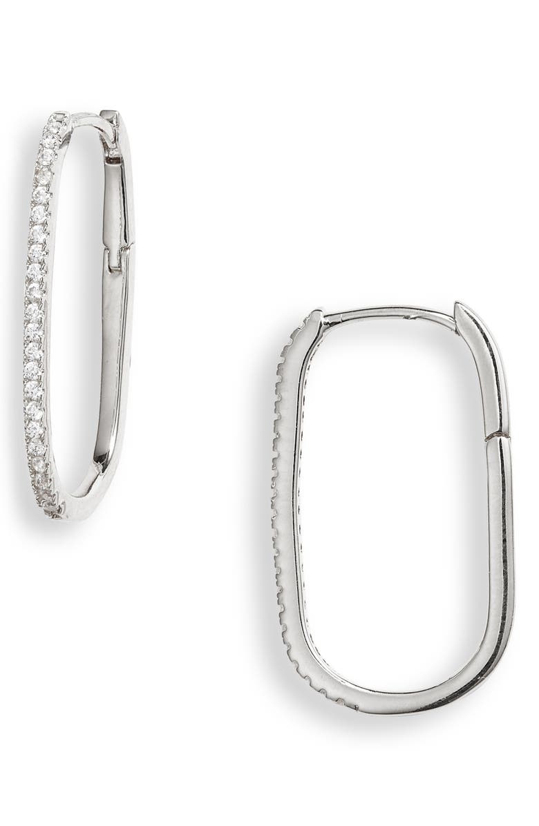 Nordstrom Demi Fine Skinny Oval Hoop Earrings, Main, color, Sterling Silver Plated