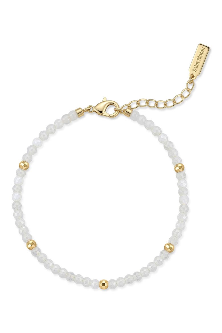 14k Yellow Gold Plated Moonstone Beaded Bracelet, Main, color, WHITE/ GOLD