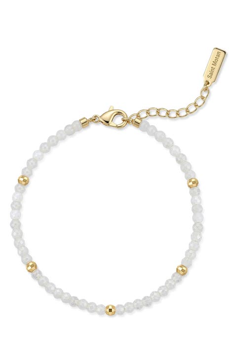 14k Yellow Gold Plated Moonstone Beaded Bracelet