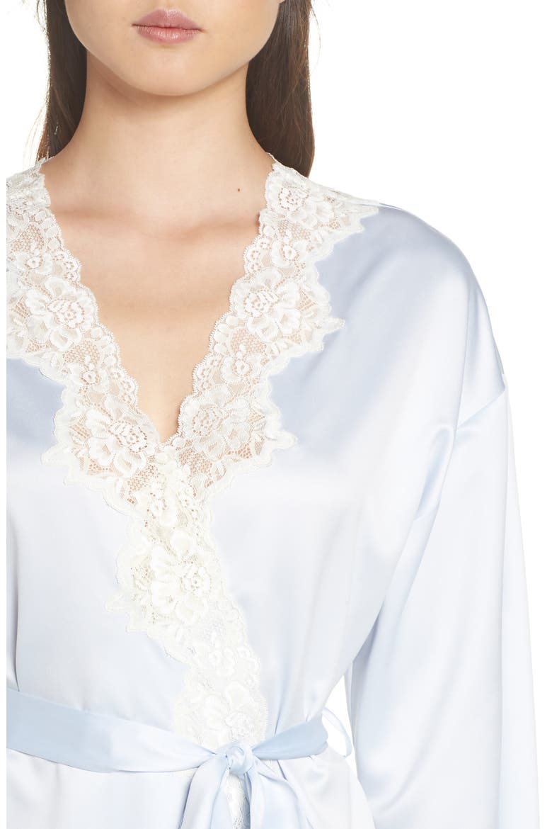 Lace Trim Satin Robe, Alternate, color, BLUE