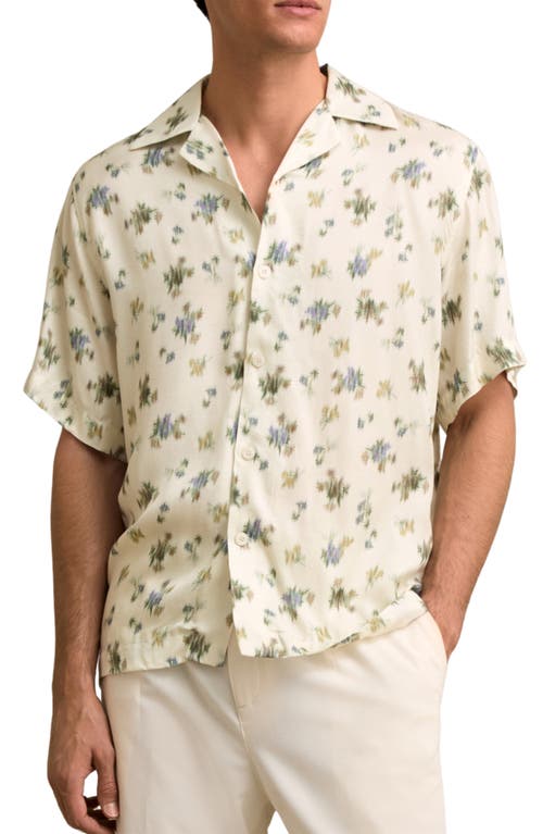 Reiss Off White Abstract-floral Print Cuban-collar Shirt In Neutral