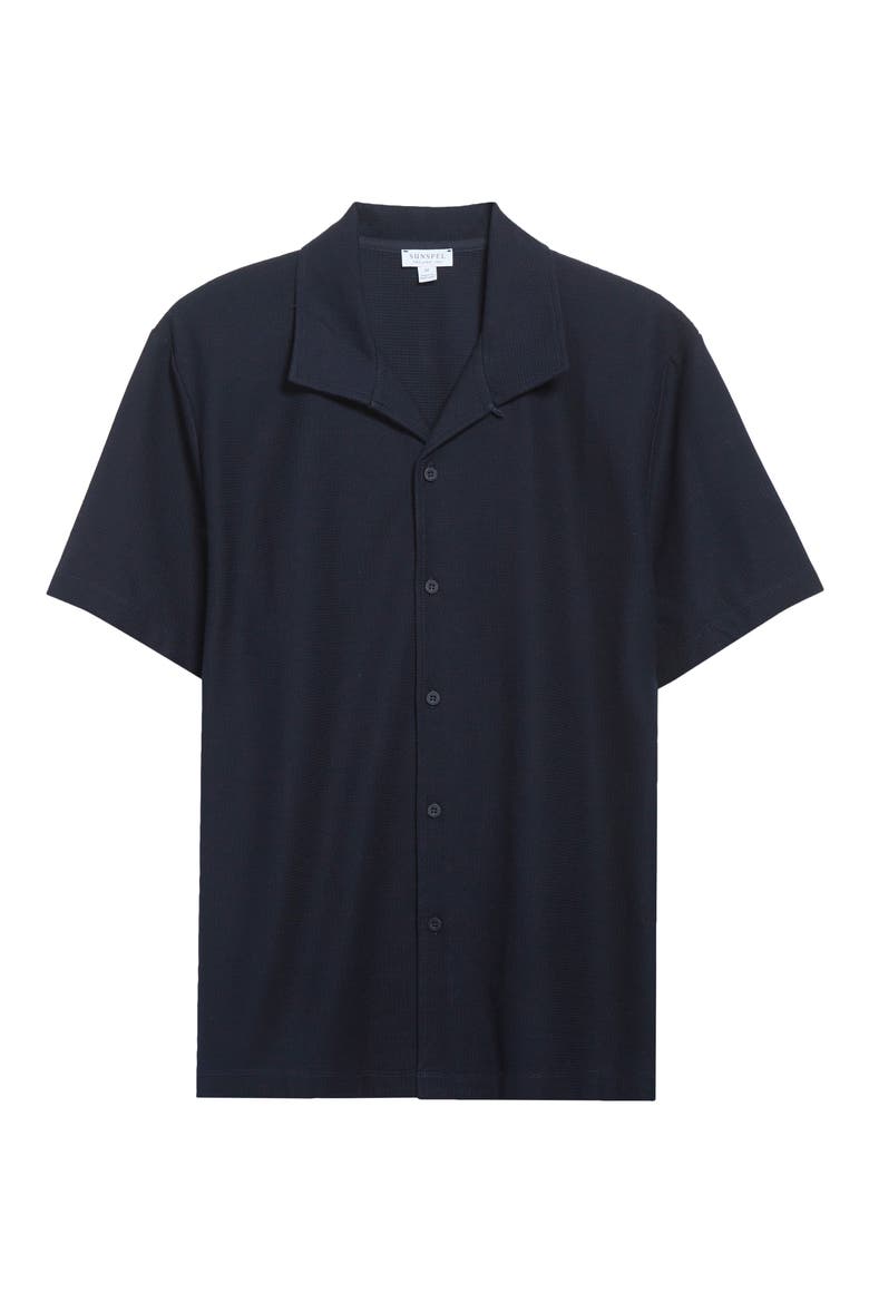 Short Sleeve Textured Jersey Button-Up Shirt, Alternate, color, MIDNIGHT NAVY