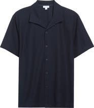Sunspel Short Sleeve Textured Jersey Button-Up Shirt