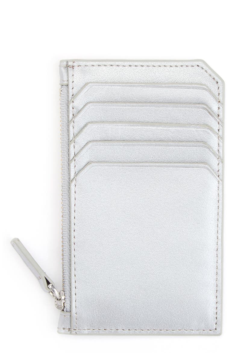 Zip Leather Card Case, Main, color, SILVER