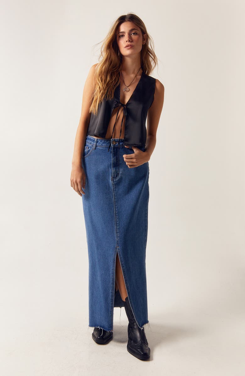 NASTY GAL Tie Front Satin Vest, Alternate, color, 